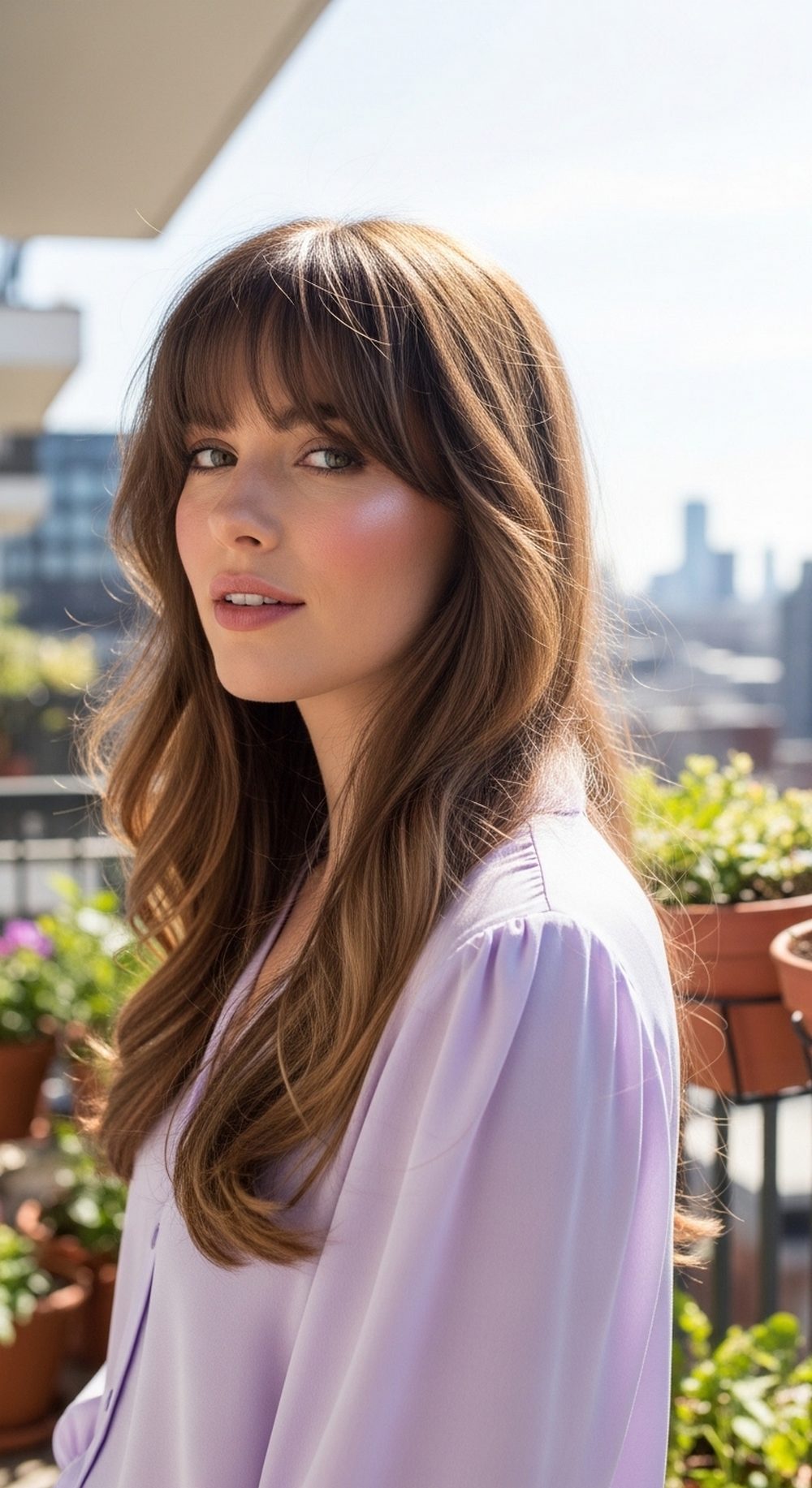 Long Wisteria Bangs with Loose Waves Hairstyle