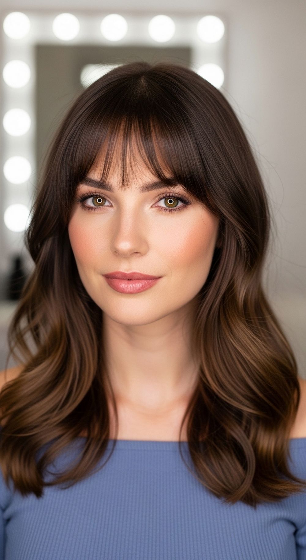 Airy Wispy Bangs with Loose Waves Hairstyle