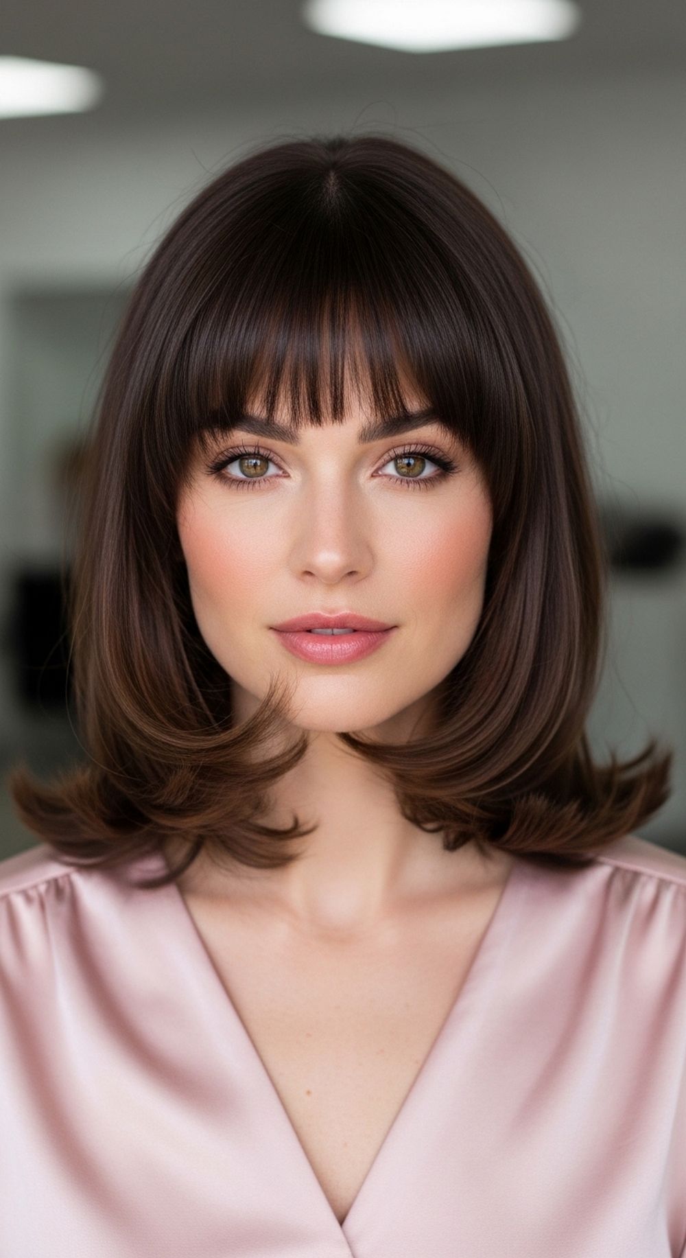 Bowl Bangs with Face-Framing Layers Hairstyle
