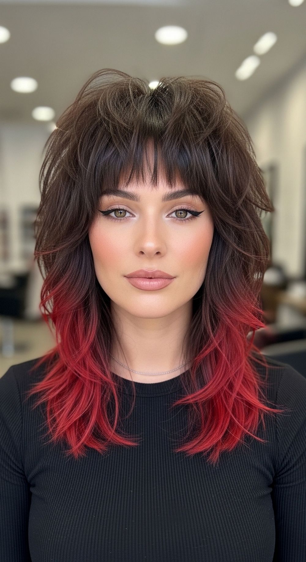 Cherry-Tipped Wolf Cut Hairstyle