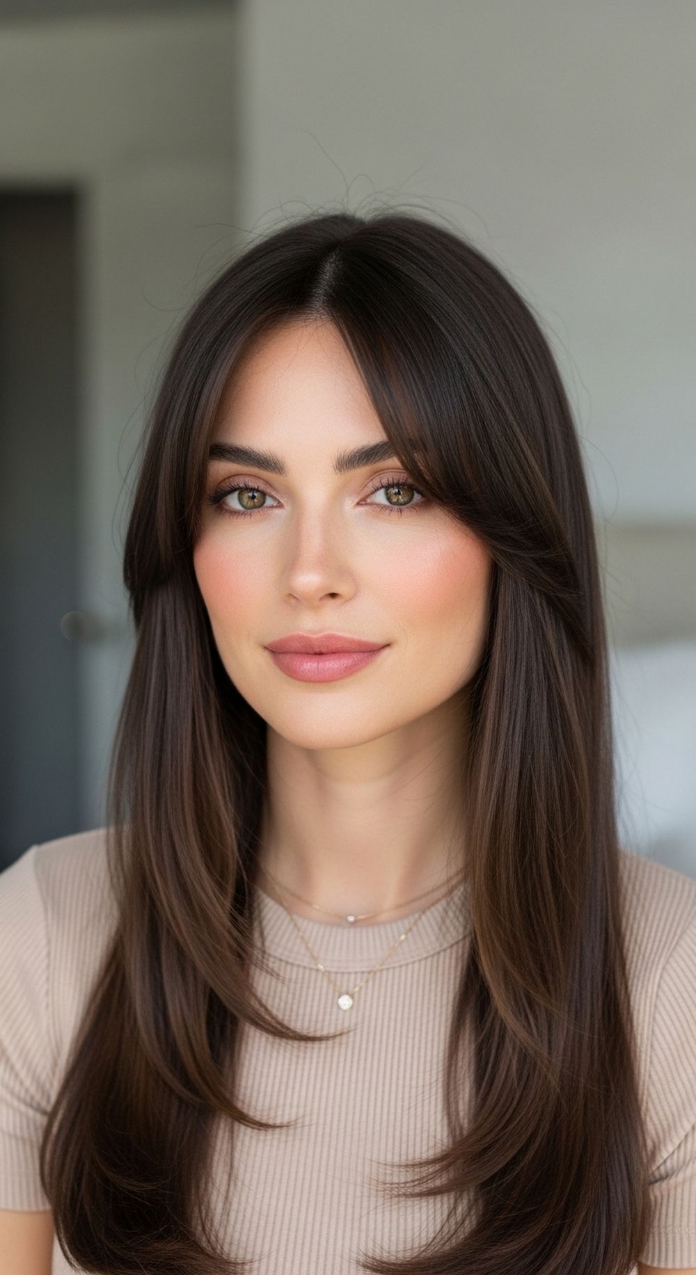 Classic Long Curtain Bangs with Straight Hair Hairstyle