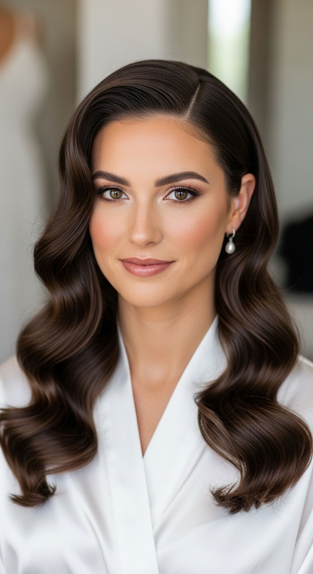 Classic Side-Part Hollywood Waves Wedding Hairstyle