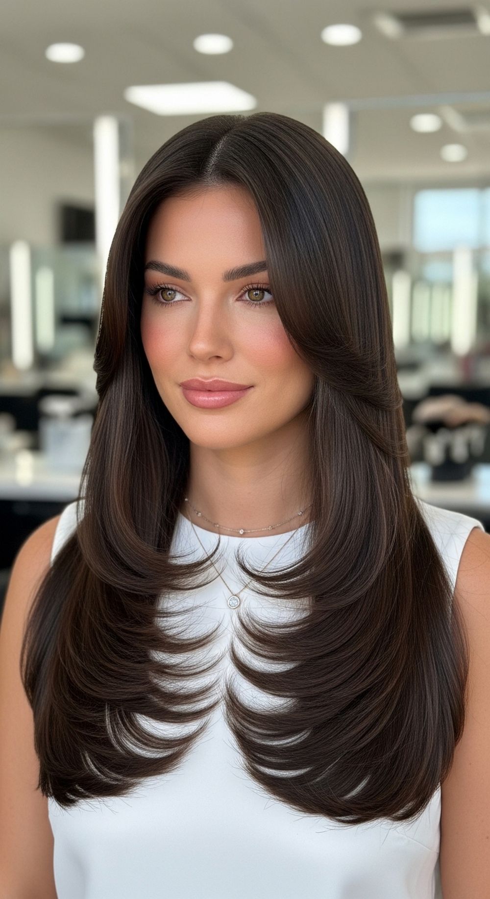 Classic Sleek Long Layers Middle Part Hairstyle