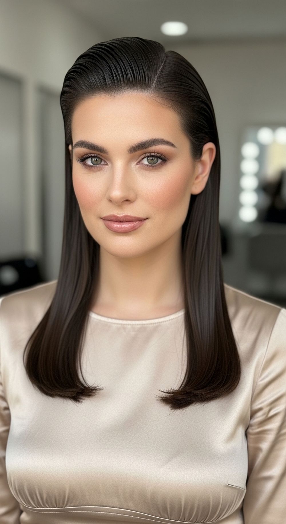 Classic Slicked Wet Satin Hairstyle