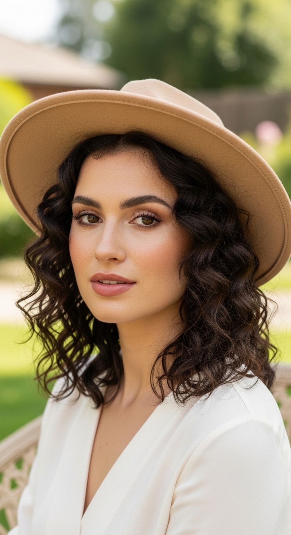 Curly Hair Under a Hat Hairstyle