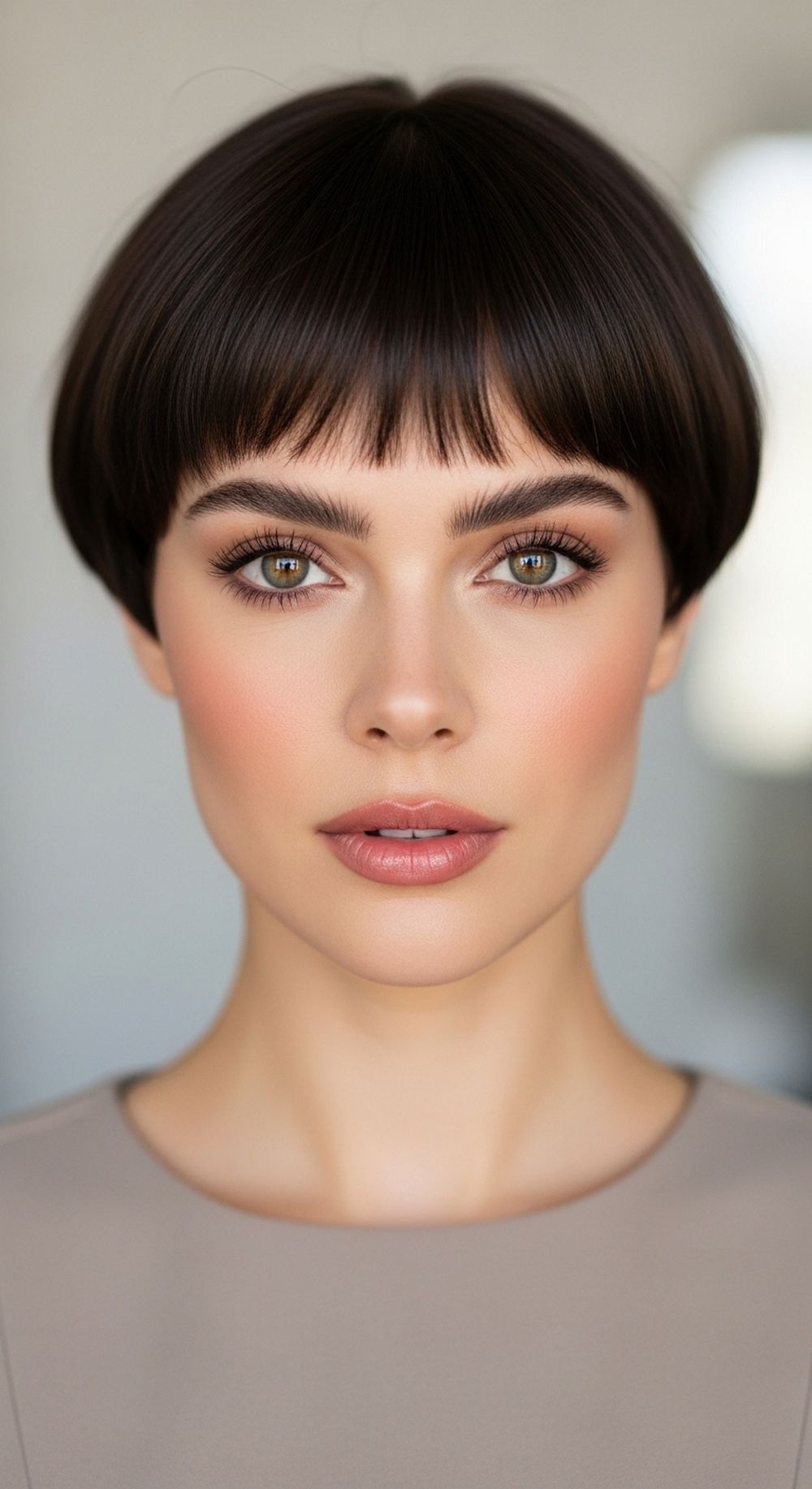 Curved Micro Bowl Bangs Hairstyle