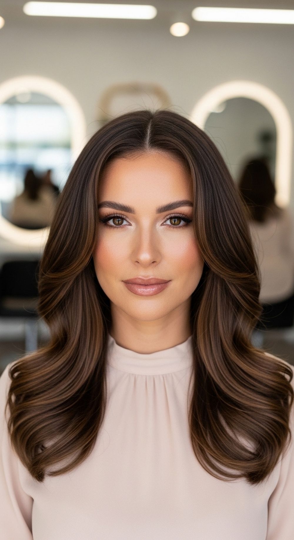 Defined Halo Curls with Middle Part Hairstyle