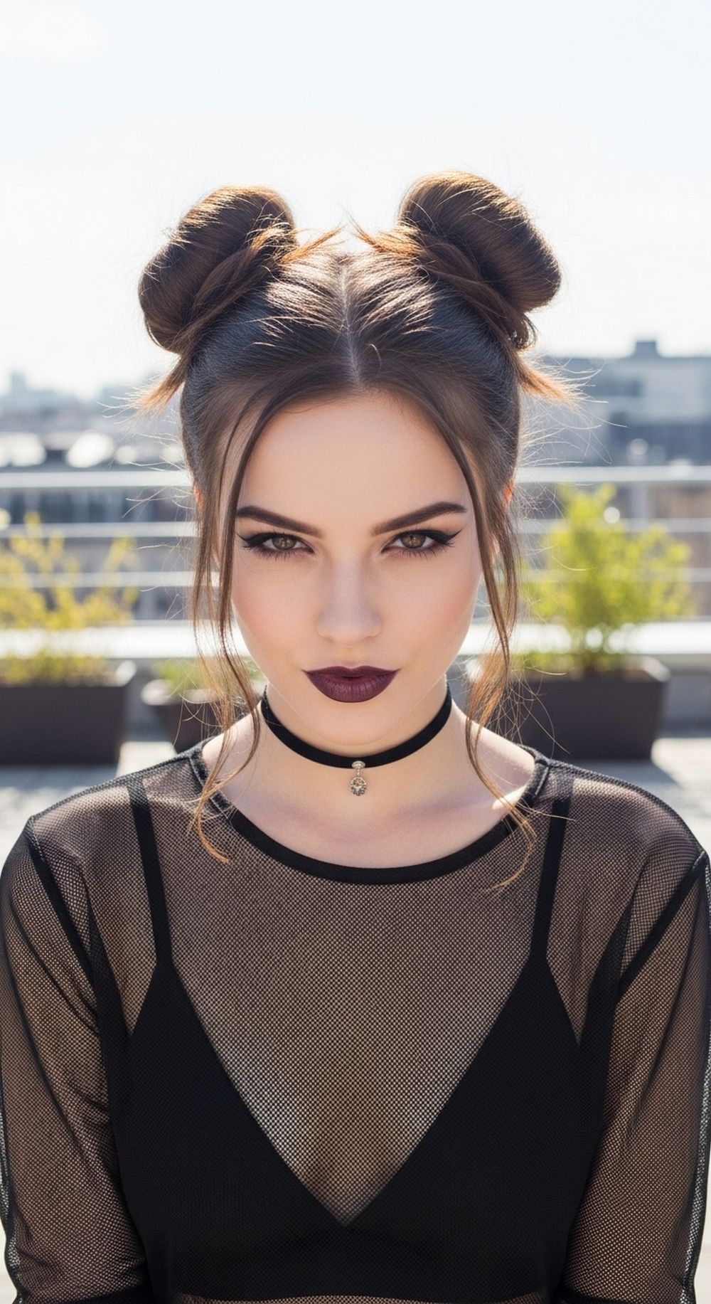 Double Bun “Dark Angel” Romantic Goth Updo Hairstyle