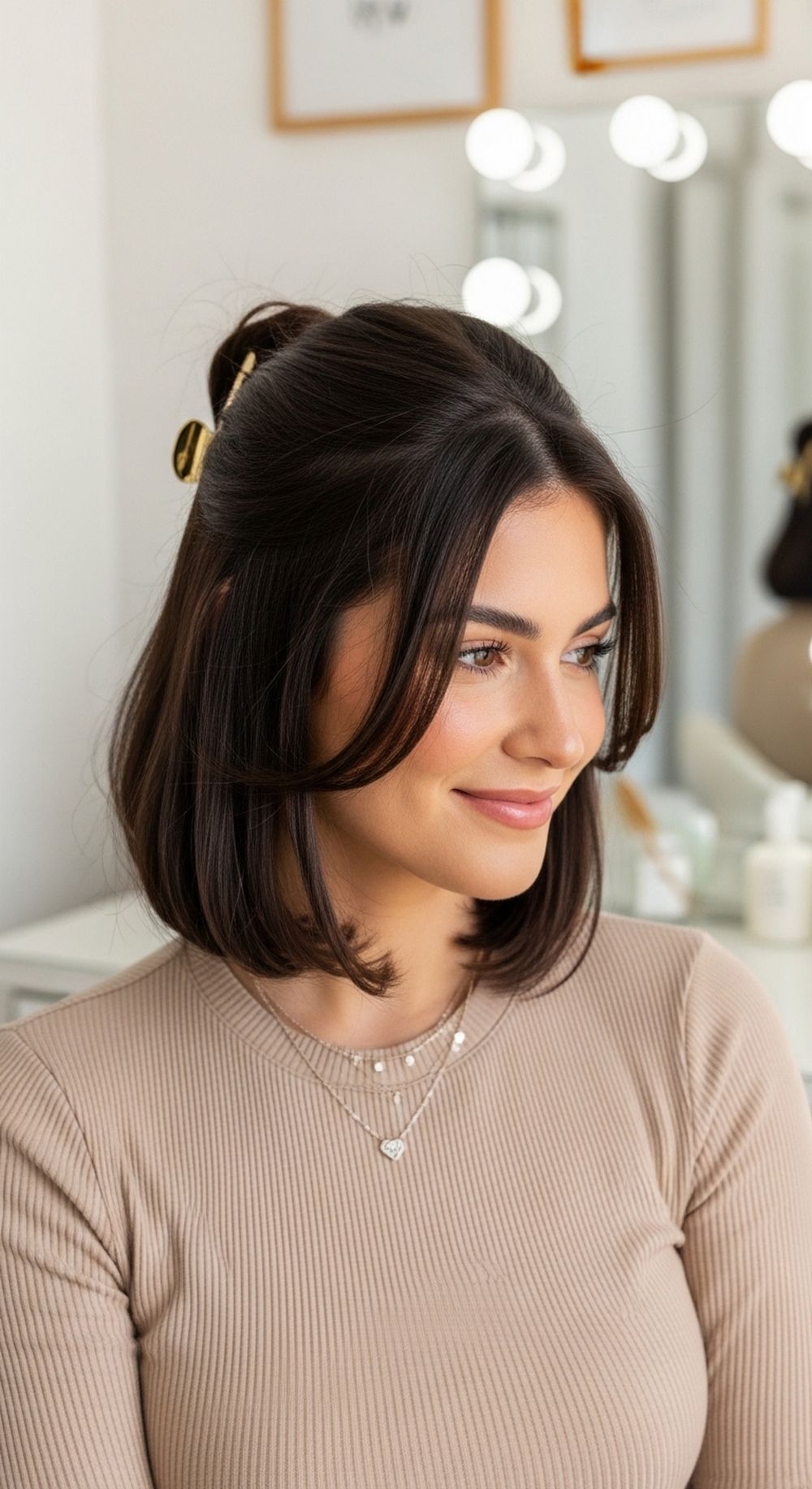 Half-Up Claw Clip Bob Hairstyle