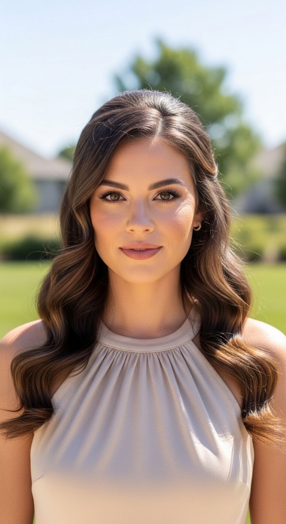 Half-Up Soft Waves for Halter Dress Hairstyle