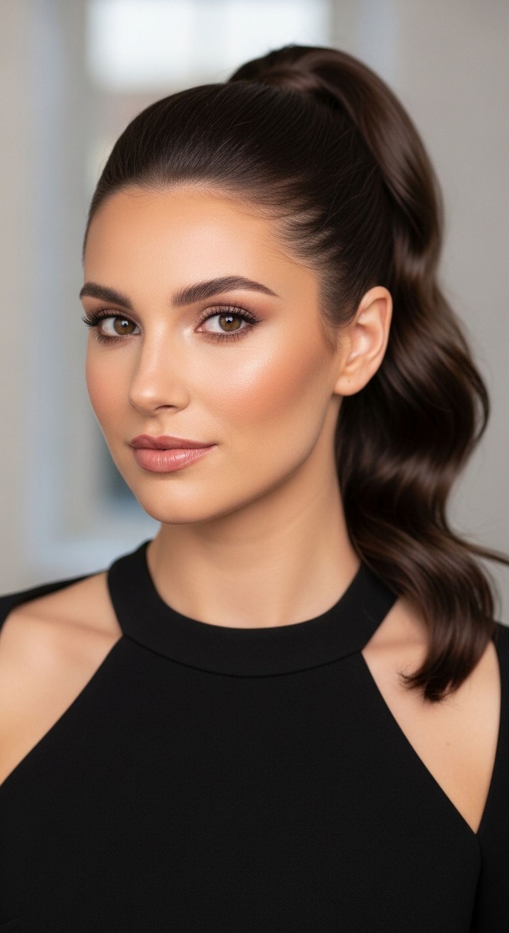 High Ponytail for Halter Dress Hairstyle