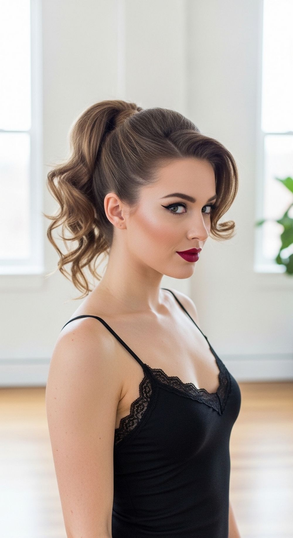High Textured Pony Updo Romantic Goth Hairstyle