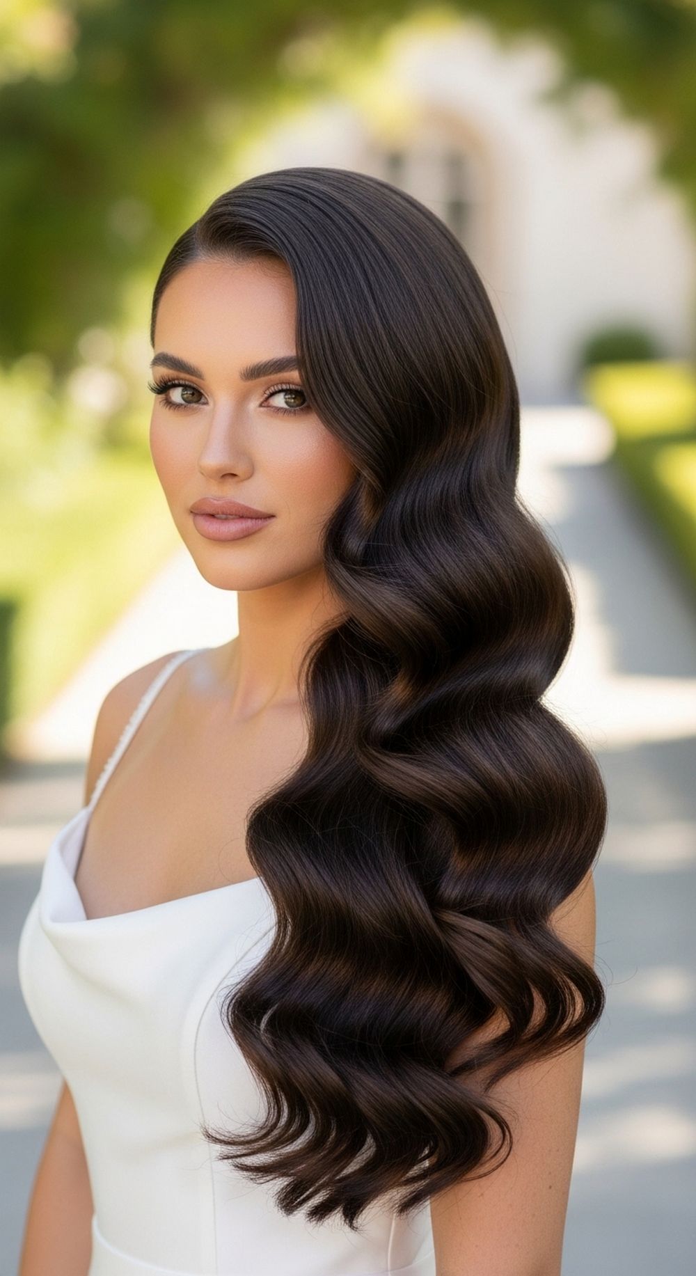 Hollywood Waves for Long Hair Wedding Hairstyle