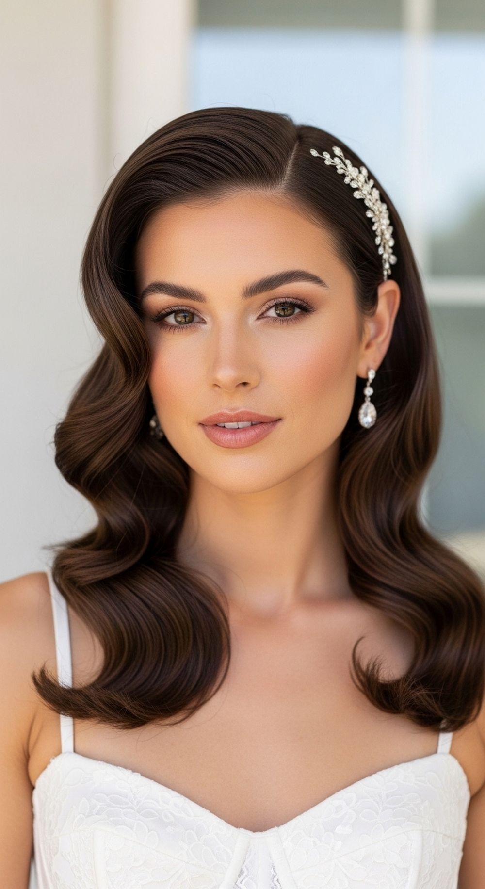 Hollywood Waves with Bridal Comb Wedding Hairstyle