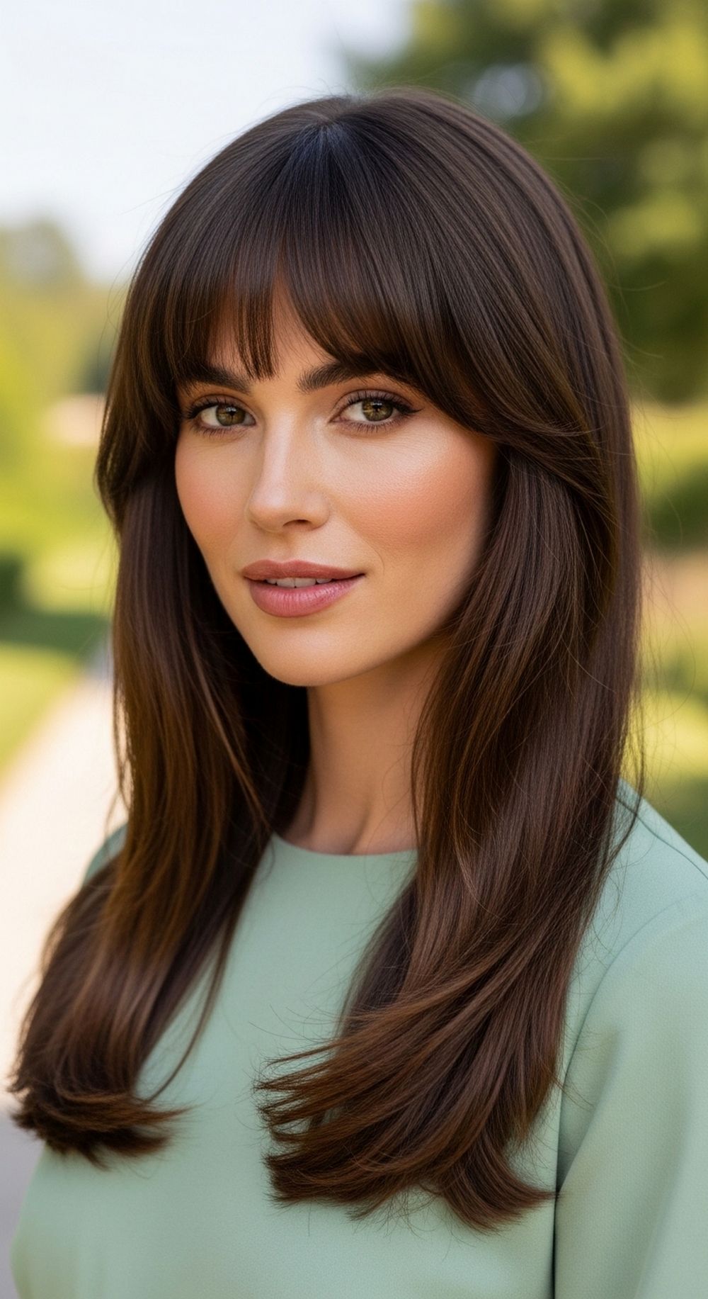 Long Hair with Bowl Bangs Hairstyle