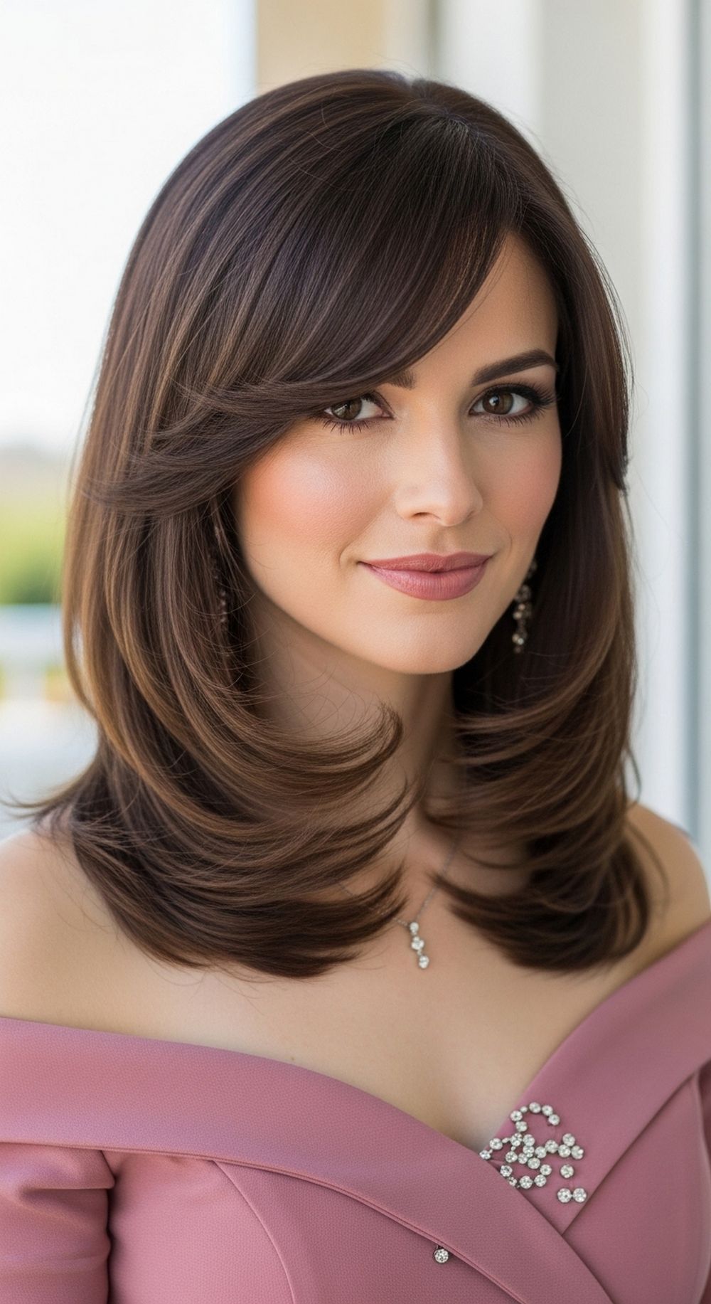 Long Side Swept Bangs with Layers Hairstyle