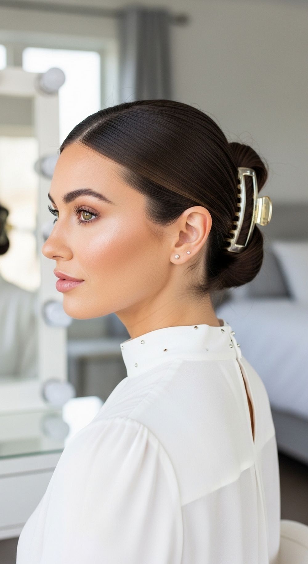 Low Nape Claw Clip Bob Hairstyle