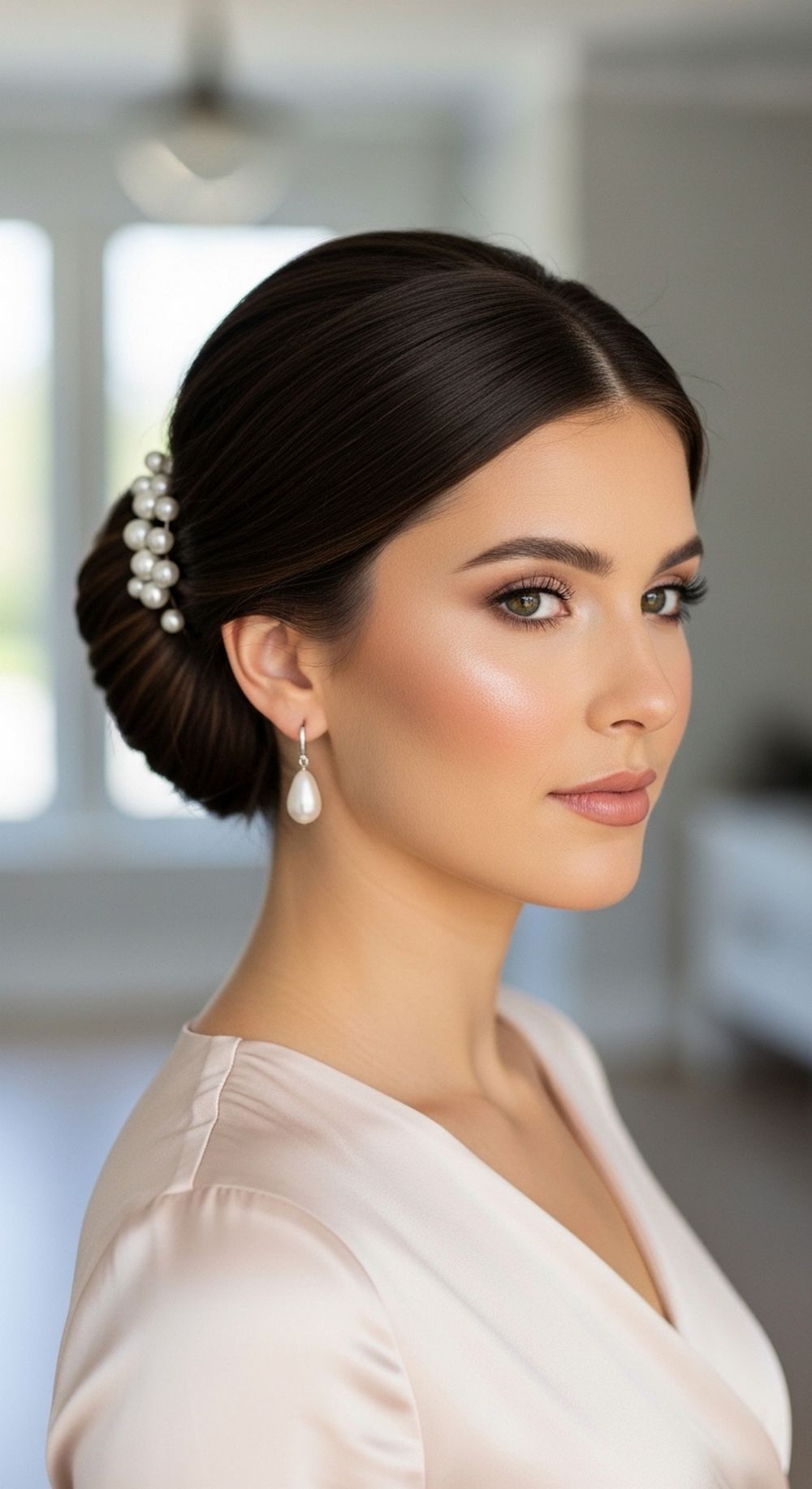 Pearl Pin Low Bun Hairstyle