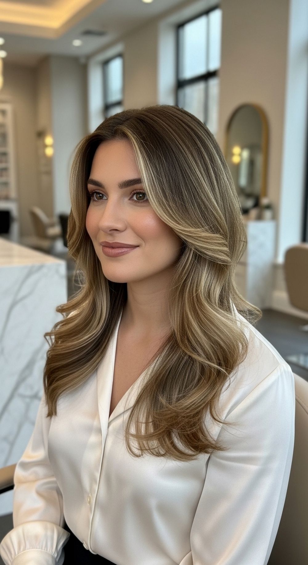 Rooted Luxe Bronde Blowout Hairstyle
