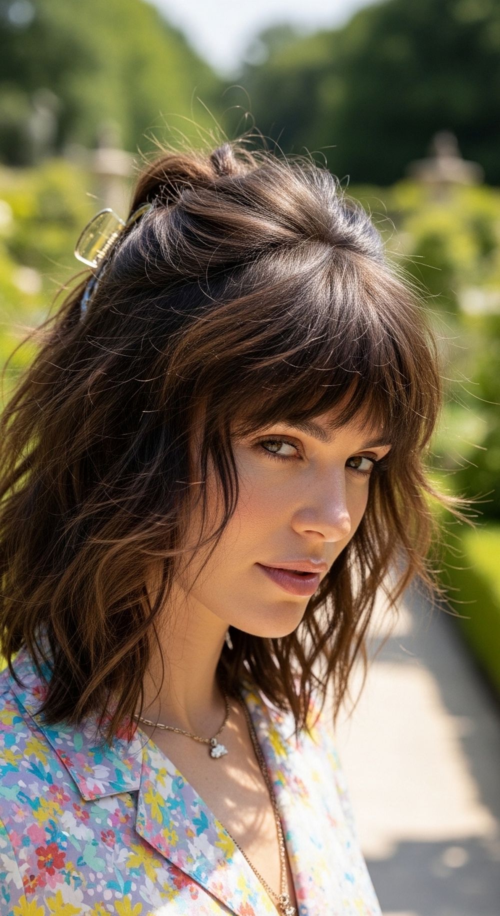 Shaggy Layered Claw Clip Bob Hairstyle