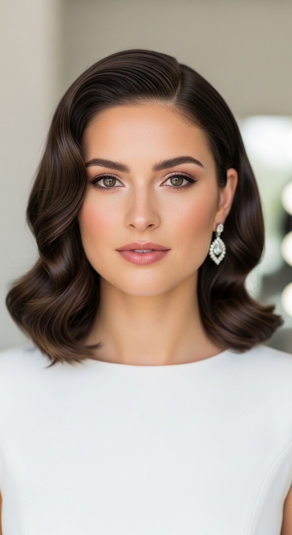 Shoulder-Length Hollywood Waves Wedding Hairstyle