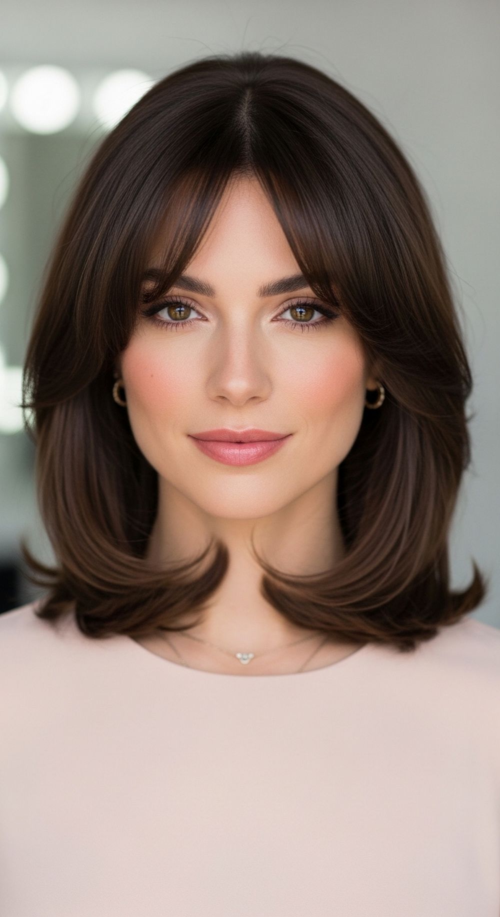 Shoulder-Length Soft Curtain Bangs Hairstyle