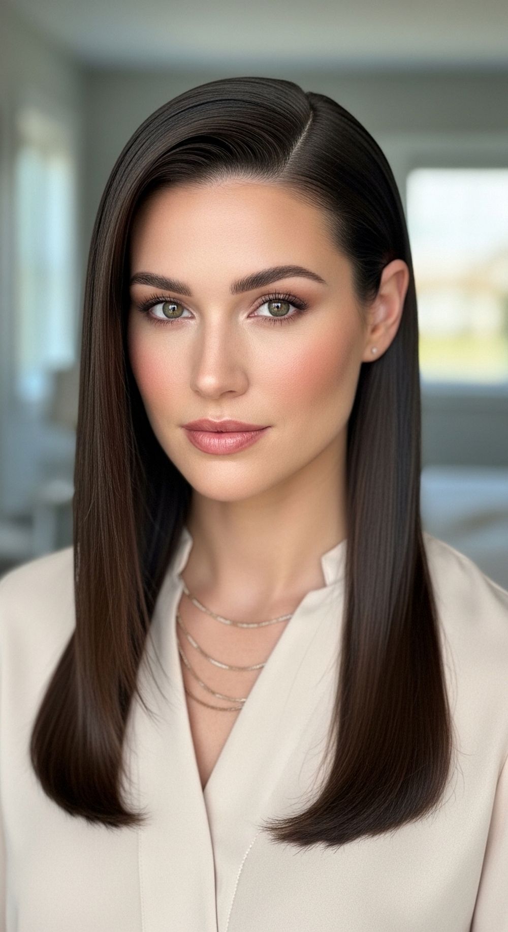 Side-Part Slick Straight Hairstyle