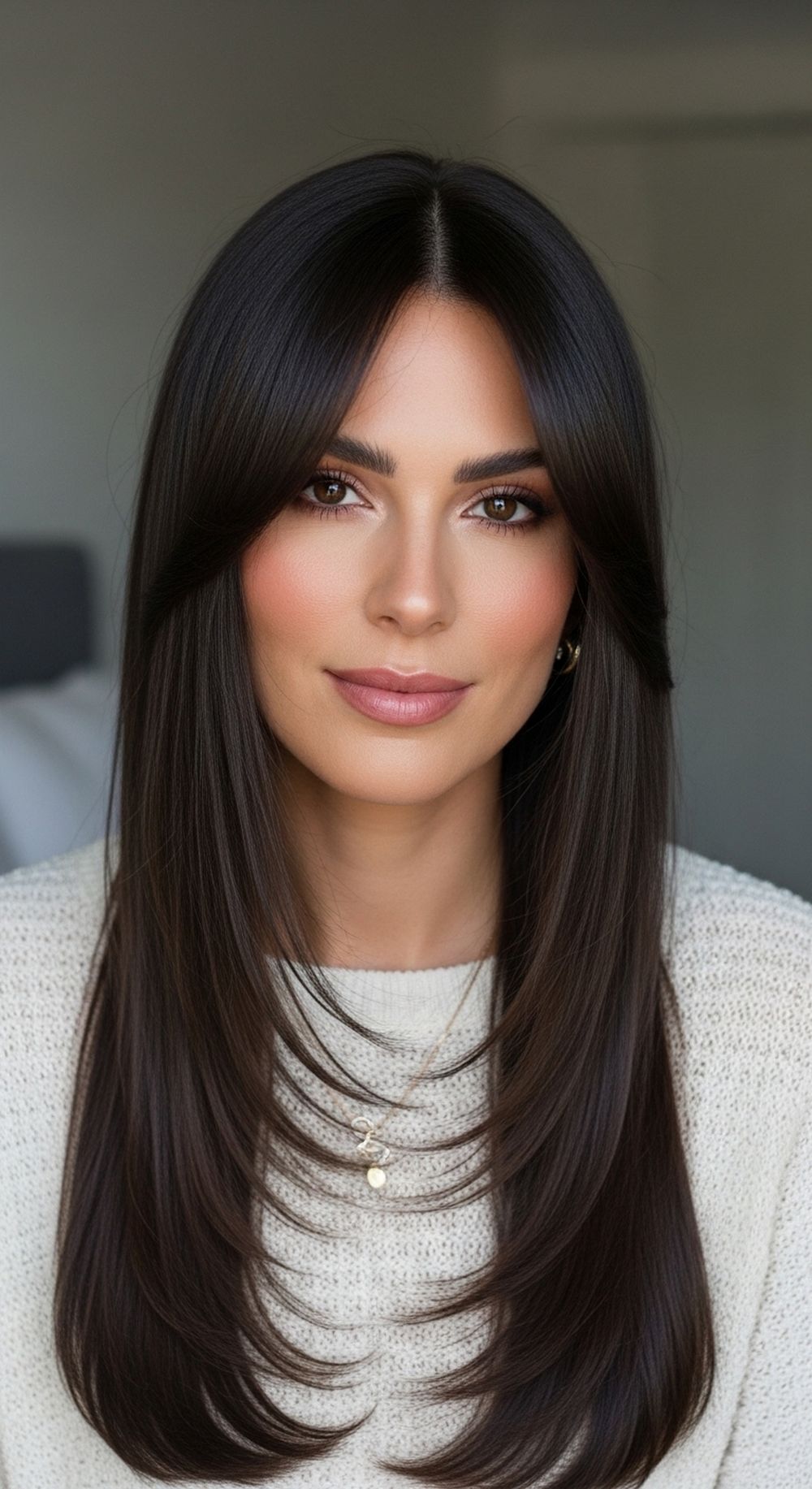 Side Swept Bangs with Long Straight Hair Hairstyle