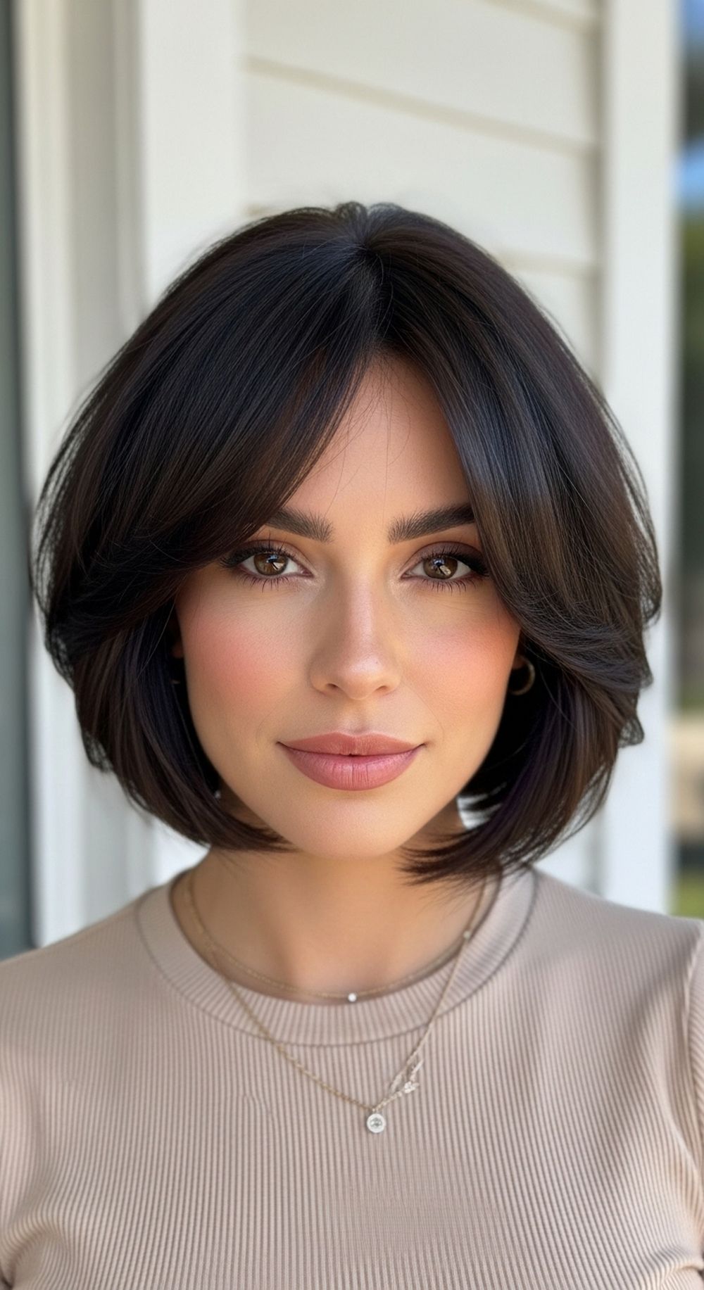 Side Swept Bangs with a Textured Bob Hairstyle