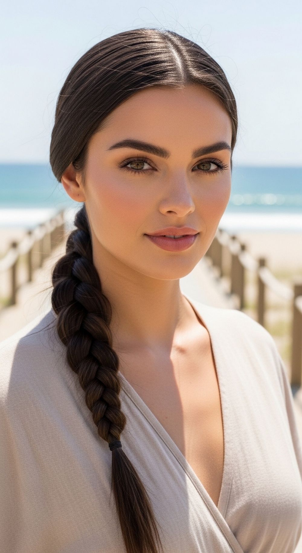Single Long Braid Swim Hairstyle