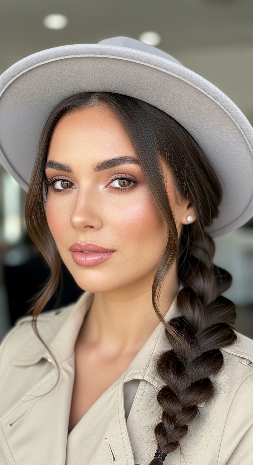 Sleek Low Braid Hat Hairstyle