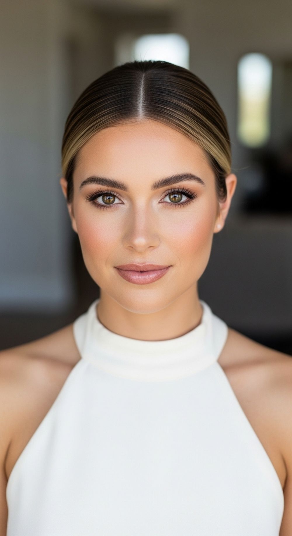 Sleek Low Bun for Halter Dress Hairstyle