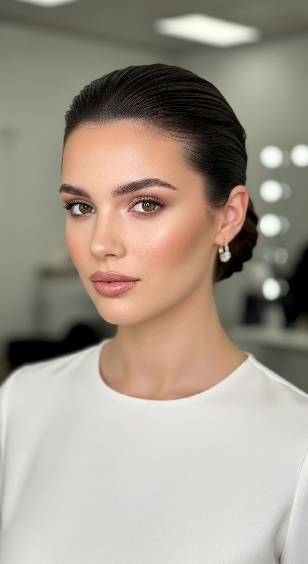 Sleek Middle-Part Low Bun Hairstyle