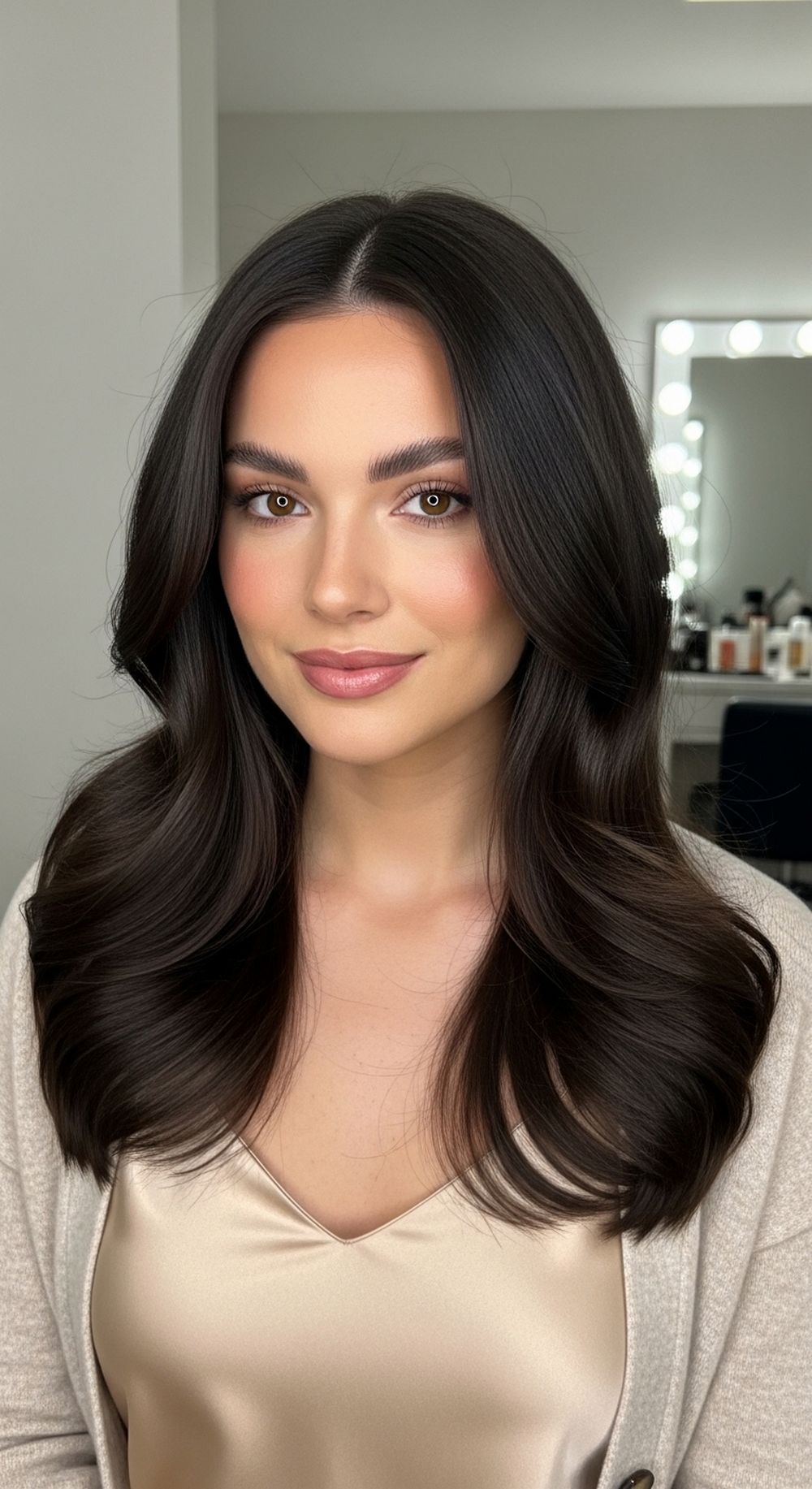 Sleek Root Soft Romantic Waves Hairstyle