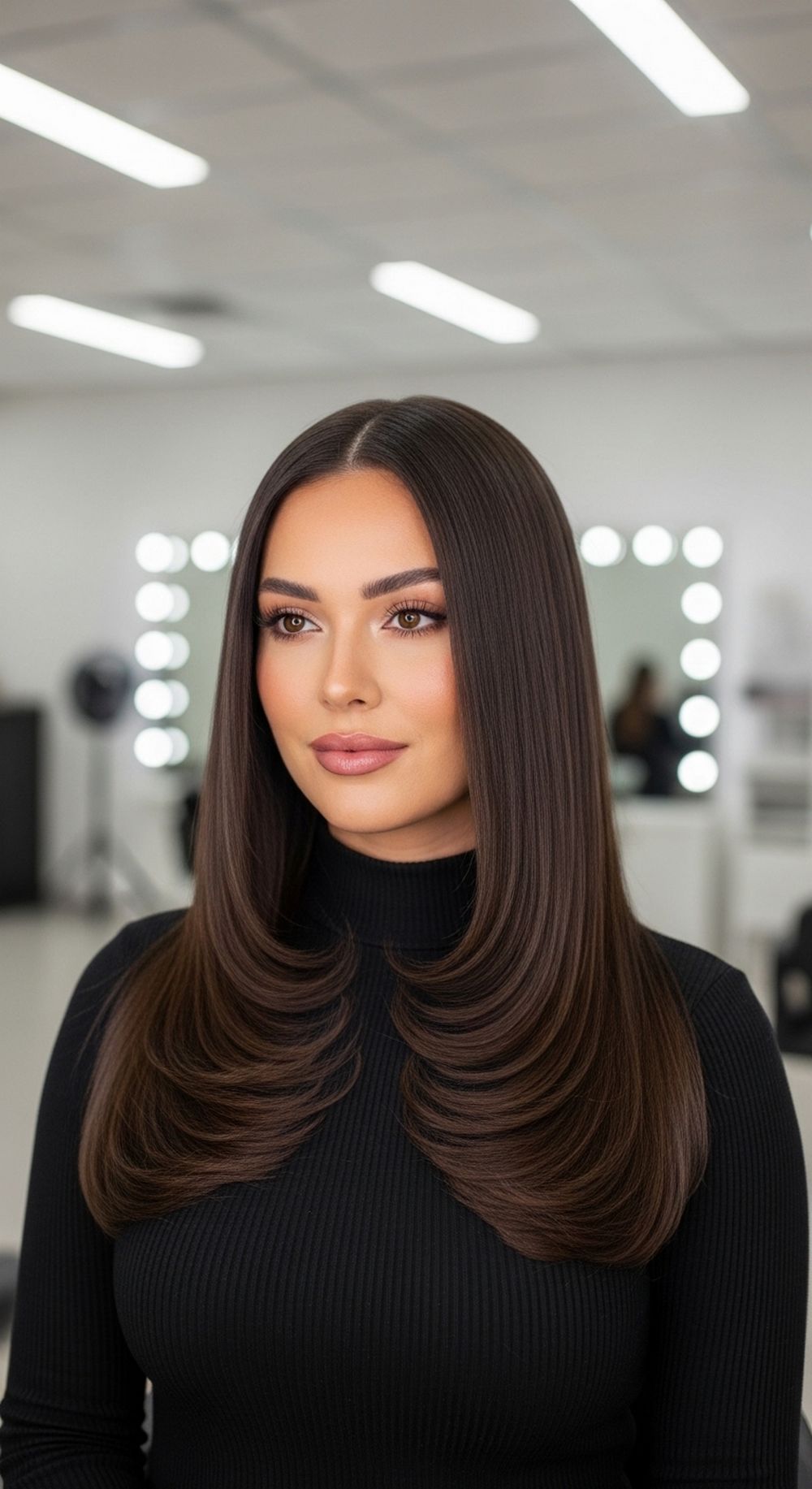 Sleek Straight Long Layered U Cut Hairstyle