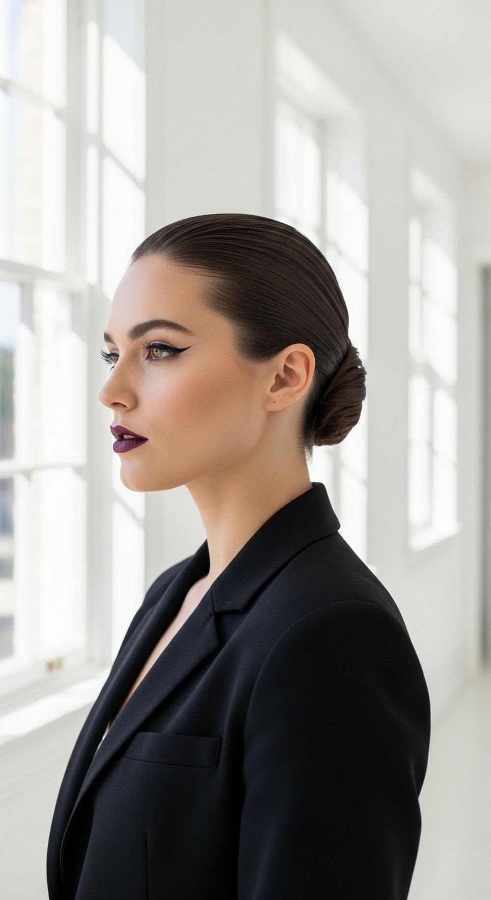Sleek Twisted Nape Romantic Goth Updo Hairstyle
