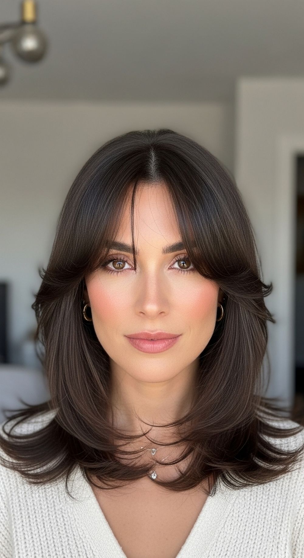 Soft Feathered Side Swept Bangs Hairstyle