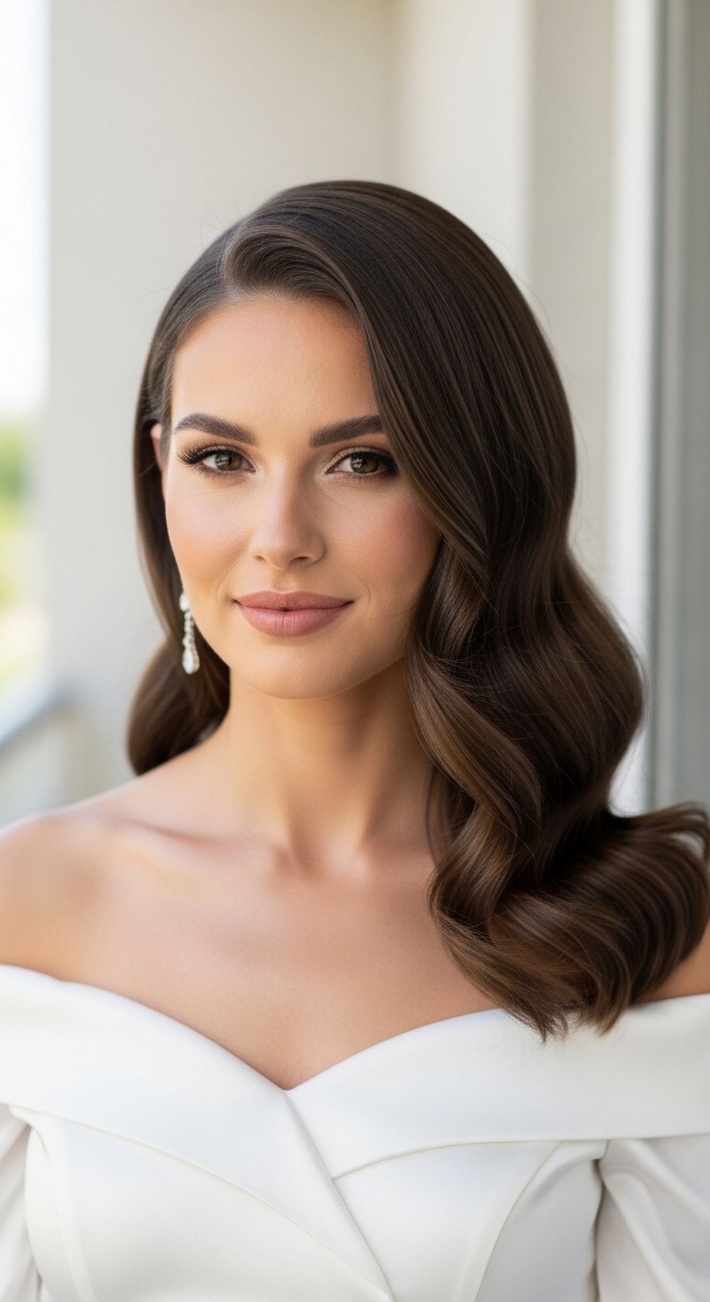 Soft Glam Hollywood Waves Wedding Hairstyle