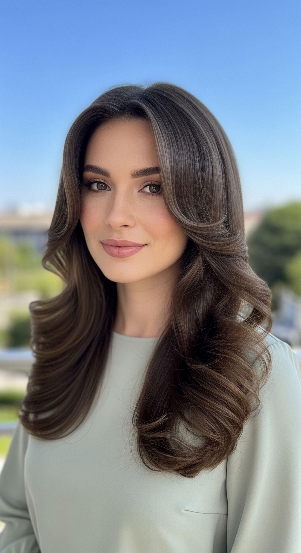 Soft Romantic Waves with Curtain Flow Hairstyle
