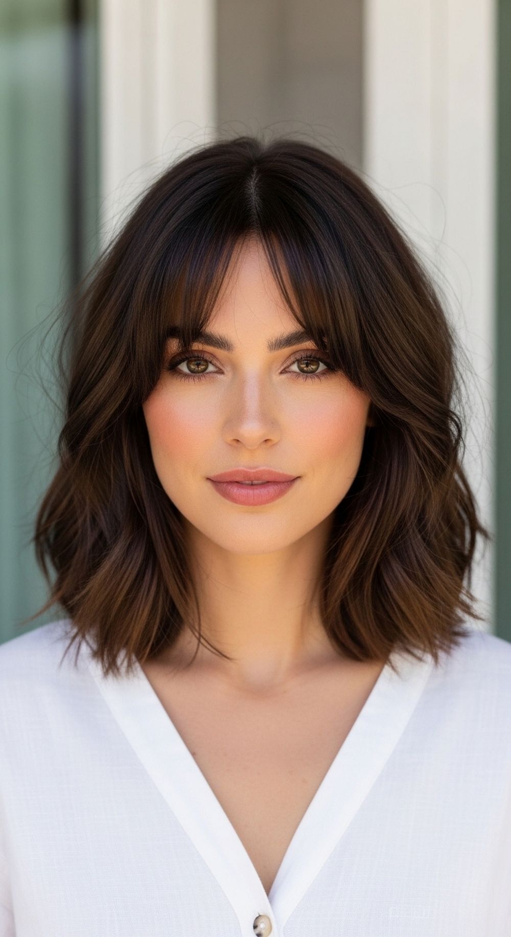 Textured Lob with Soft Curtain Bangs Hairstyle