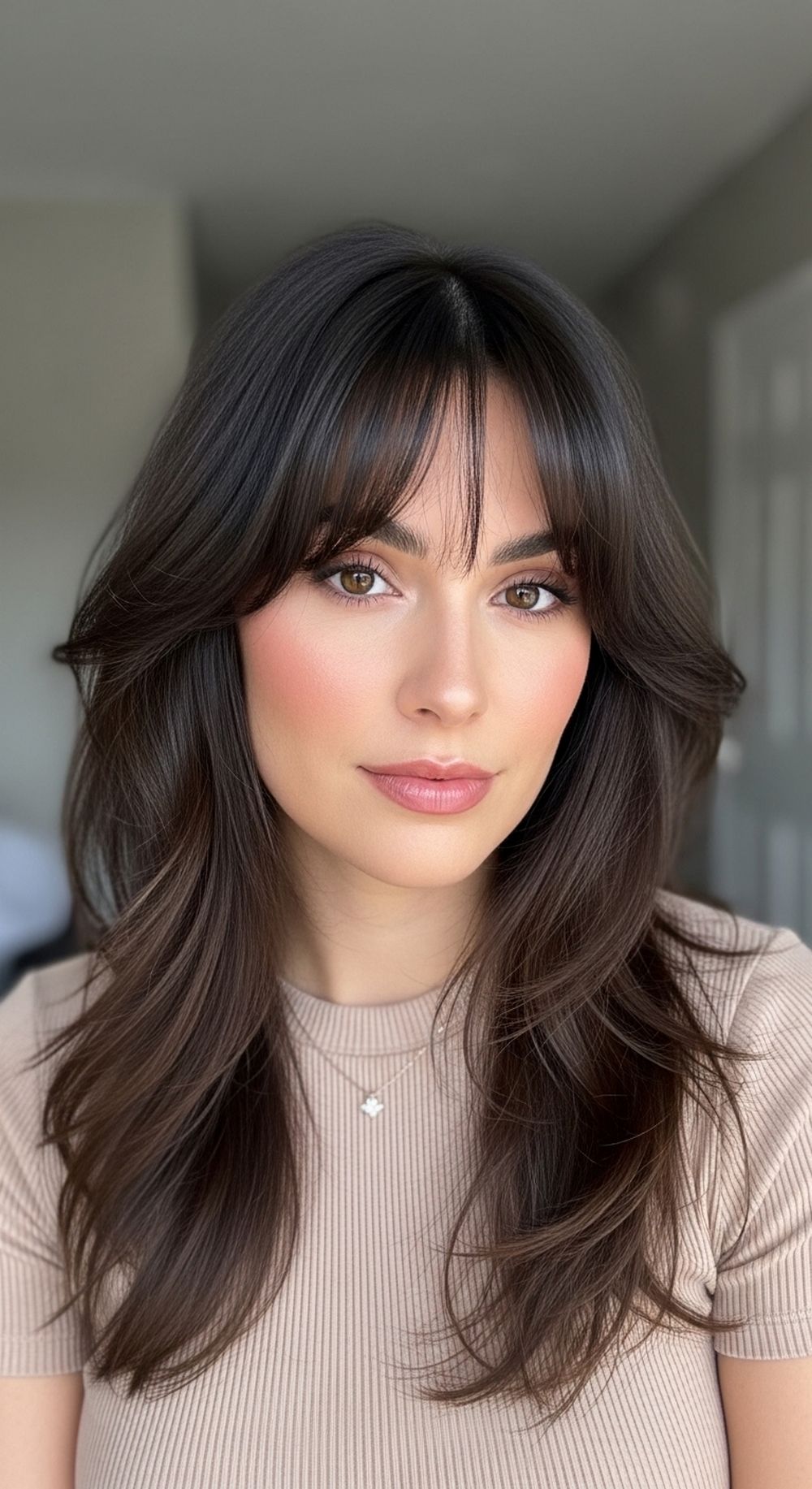 Textured Long Hair with Wispy Bangs Hairstyle