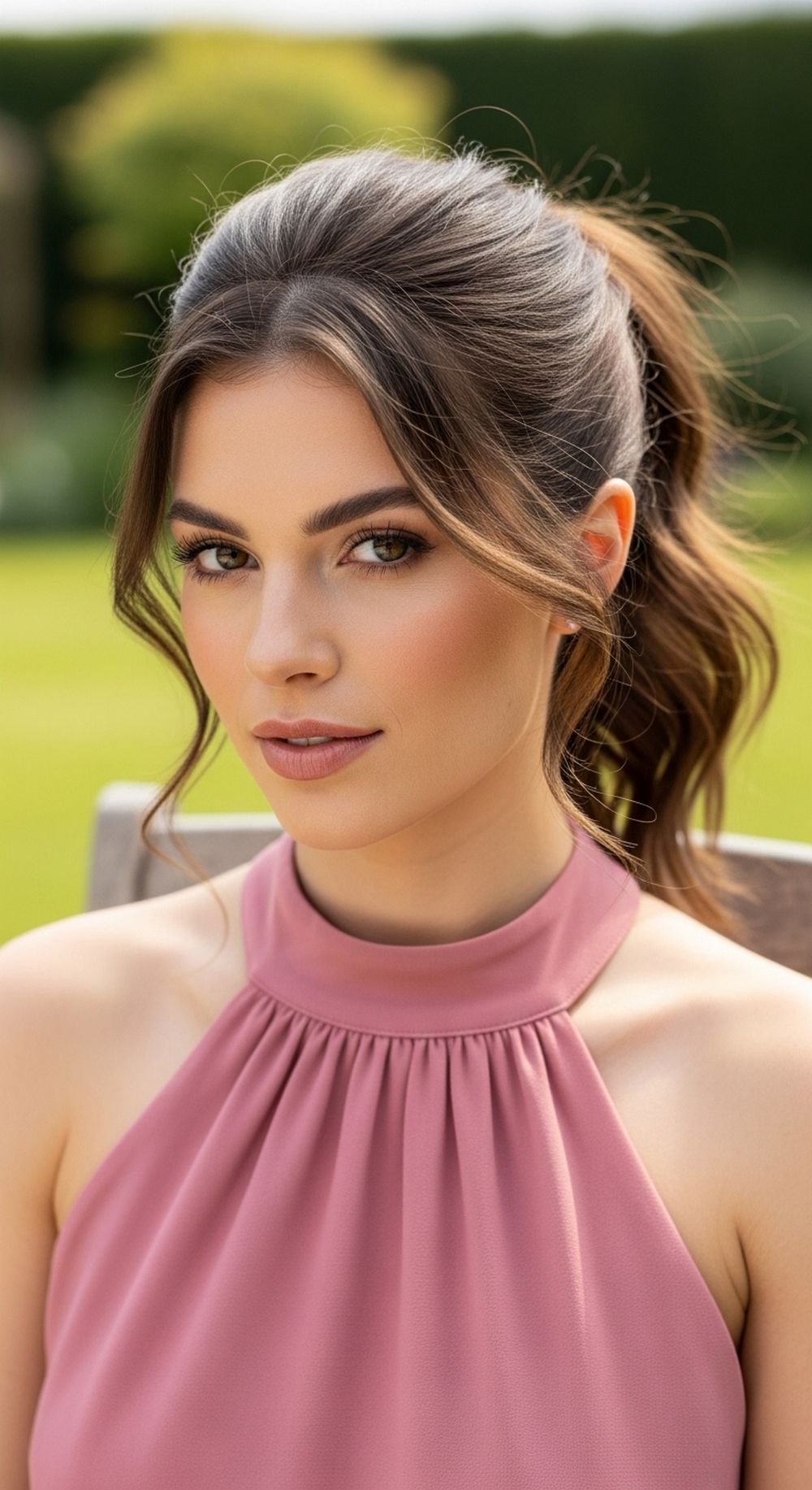 Textured Ponytail for Halter Dress Hairstyle