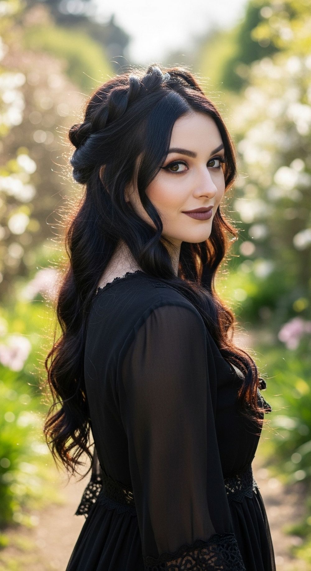 Twisted Half-Crown Romantic Goth Updo Hairstyle