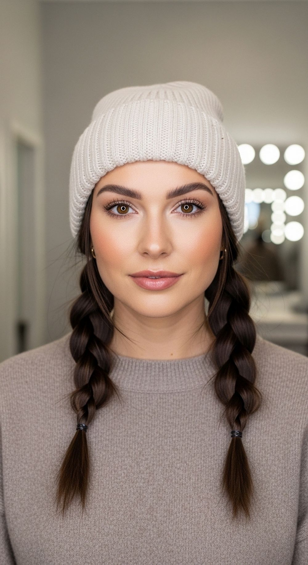 Two Low Braids Hat Hairstyle