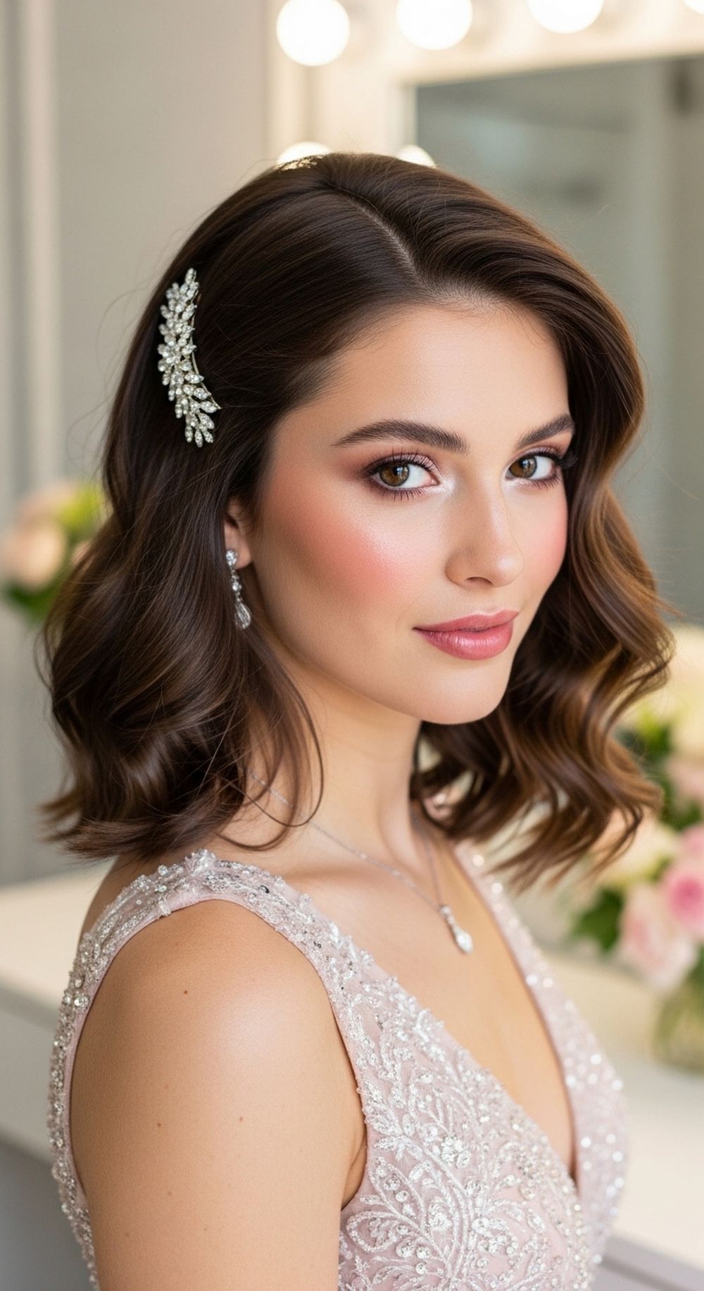 Accessorized Wavy Lob Prom Hairstyle