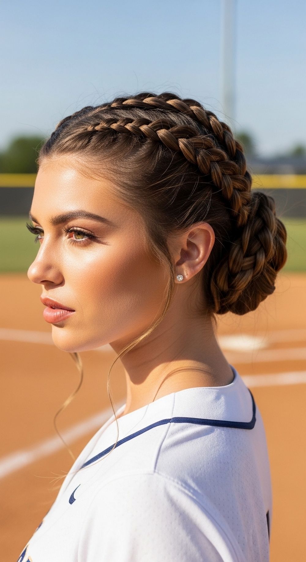 Boxer Braids into Low Bun Softball Hairstyle