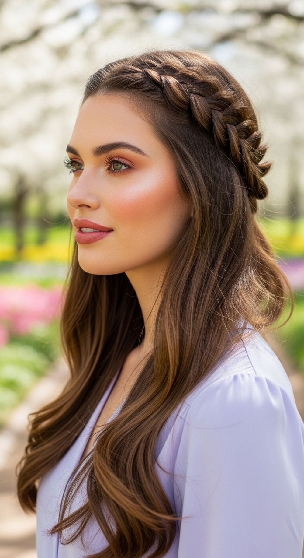 Braided Crown Detail Spring Hairstyle