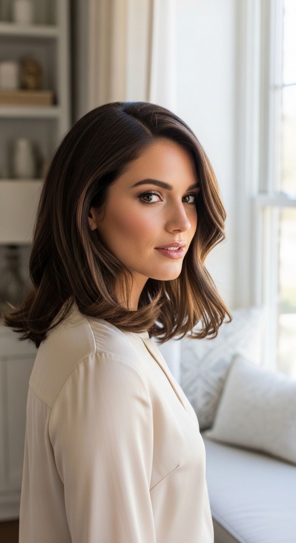 C Curl Lob with Side Part Hairstyle