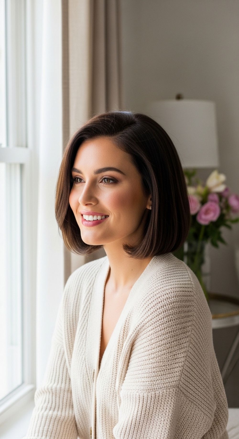 Classic Chin-Length Rounded Bob Hairstyle