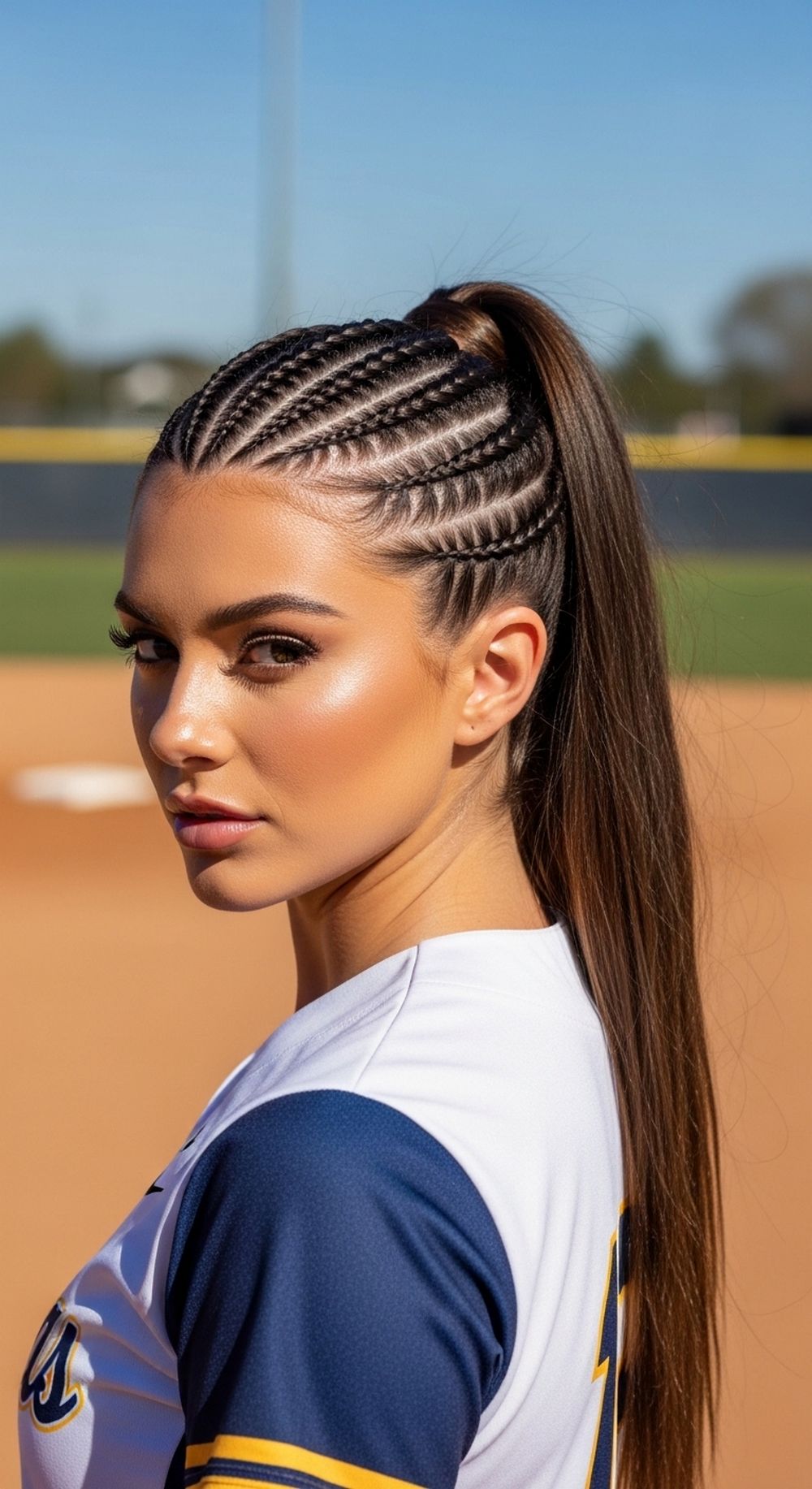 Cornrows into Ponytail Softball Hairstyle